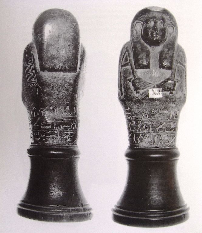 J. et L. Aubert, Statuettes funéraires égyptiennes, p.120, n°45, face et dos